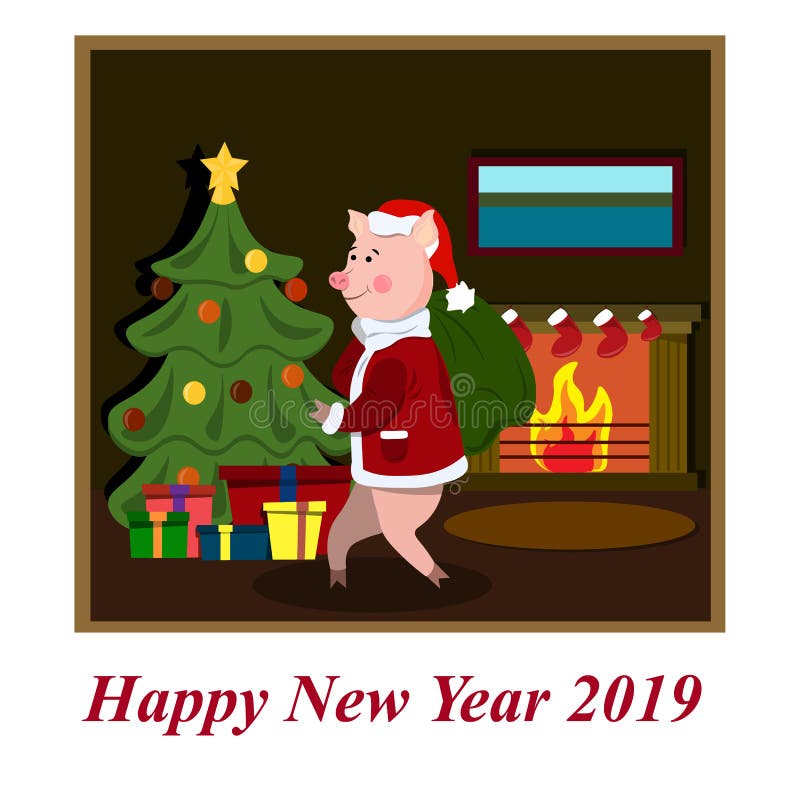 Il maiale Santa Claus porta i presente per il Natale royalty illustrazione gratis Il maiale Santa Claus porta i presente per il Natale royalty illustrazione gratis