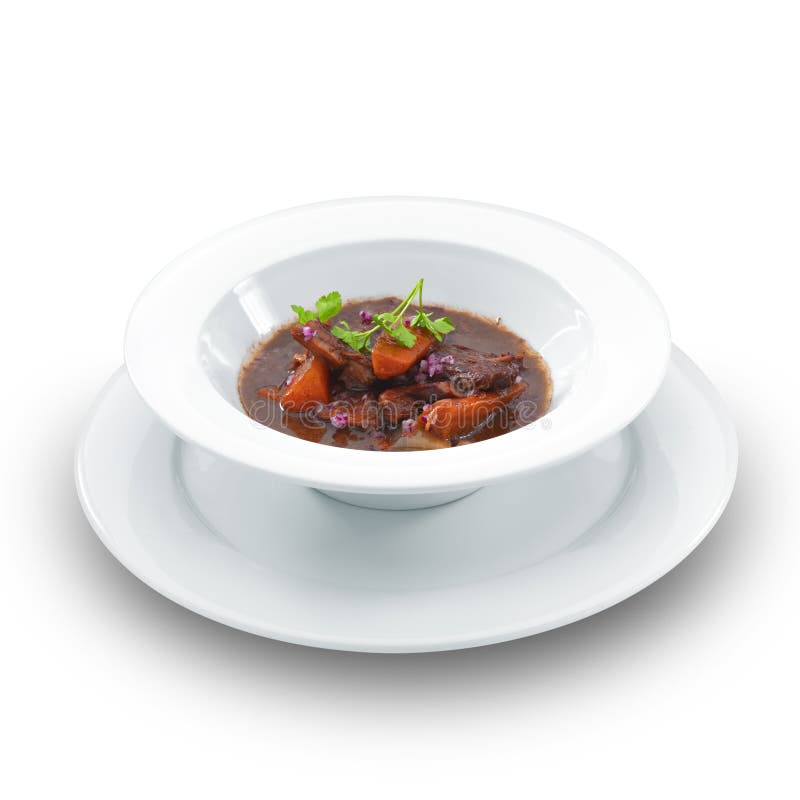 Il manzo delizioso caldo ha cucinato con salsa del vino rosso. immagini stock