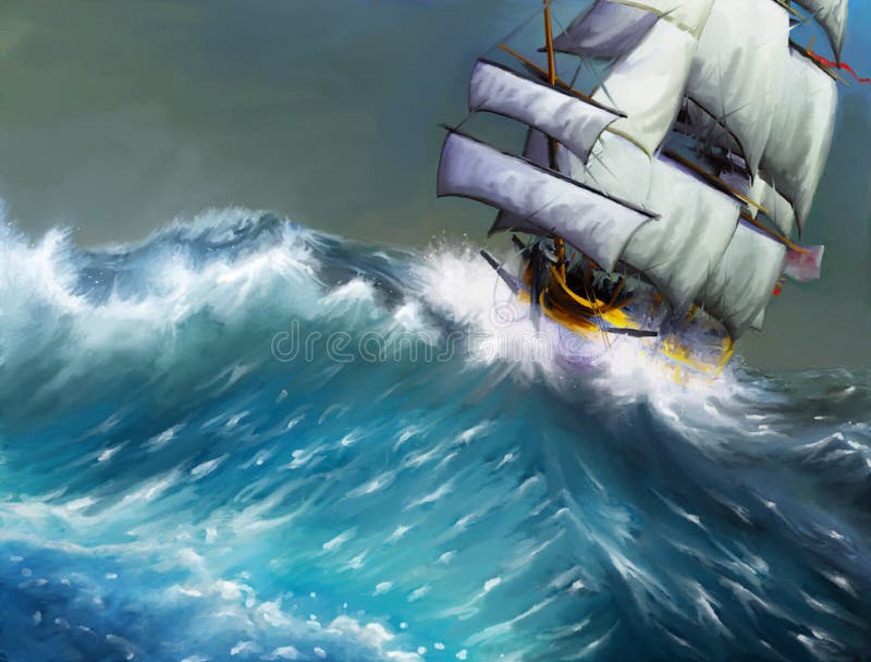 Il mare, la nave illustrazione di stock Il mare, la nave illustrazione di stock