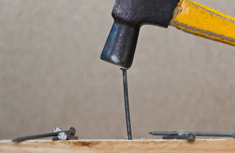 Il martello ha colpito un chiodo immagine stock libera da diritti Il martello ha colpito un chiodo immagine stock libera da diritti