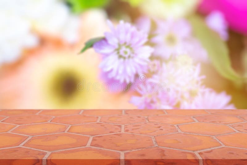 Il mattone vuoto di lunedì di prospettiva che pavimenta il fondo del flowerl della sfuocatura del mattone dell'argilla, può esser fotografia stock libera da diritti Il mattone vuoto di lunedì di prospettiva che pavimenta il fondo del flowerl della sfuocatura del mattone dell'argilla, può esser fotografia stock libera da diritti