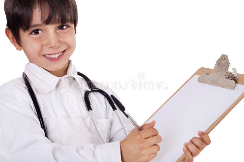 Il medico del ragazzino scrive fotografia stock Il medico del ragazzino scrive fotografia stock