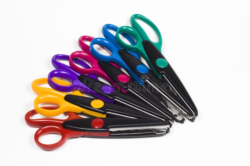 Il mestiere variopinto Scissors il mucchio fotografia stock Il mestiere variopinto Scissors il mucchio fotografia stock