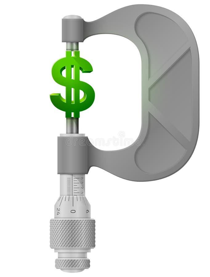 Il micrometro verticale misura il simbolo del dollaro illustrazione vettoriale Il micrometro verticale misura il simbolo del dollaro illustrazione vettoriale