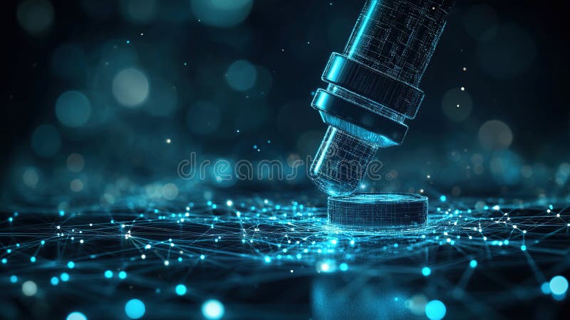 Il microscopio futuristico analizza lo sfondo della bokeh dei nanodischi royalty illustrazione gratis