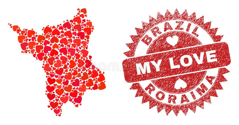 Il mio amore ha graffiato il sigillo e il mosaico cardiaco della mappa dello stato di roraima royalty illustrazione gratis