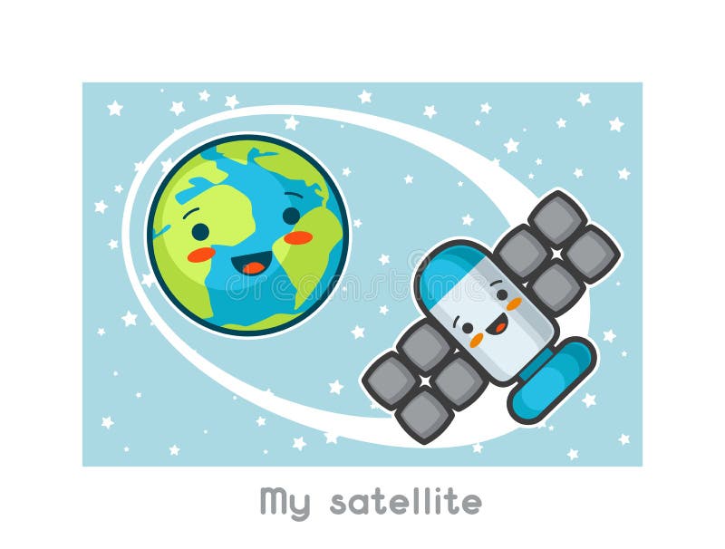 Il mio satellite Carta divertente dello spazio di Kawaii Scarabocchi con espressione facciale graziosa Illustrazione della terra illustrazione di stock Il mio satellite Carta divertente dello spazio di Kawaii Scarabocchi con espressione facciale graziosa Illustrazione della terra illustrazione di stock
