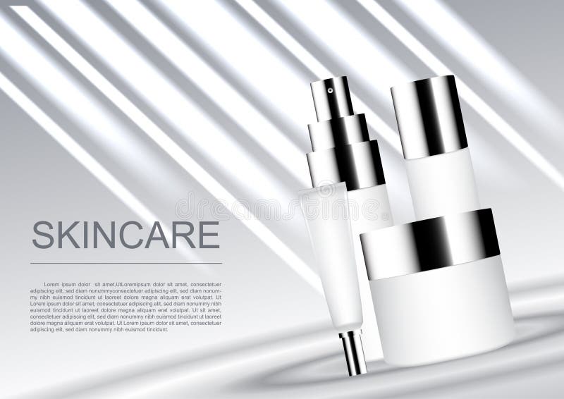 Il modello cosmetico degli annunci, skincare ha messo con luce brillante su bianco illustrazione di stock Il modello cosmetico degli annunci, skincare ha messo con luce brillante su bianco illustrazione di stock