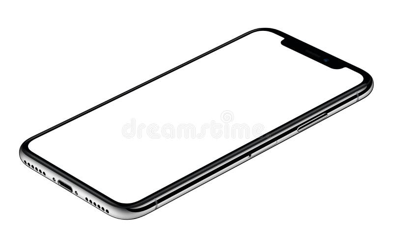 Il modello CW di Smartphone ha girato le bugie su superficie isolata su fondo bianco Il modello CW di Smartphone ha girato le bugie su superficie isolata su fondo bianco