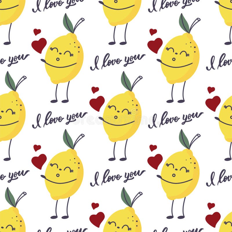 Il modello perfetto per il giorno delle festività. questa stampa è un limone con una lettera che ti amo. illustrazione vettoriale