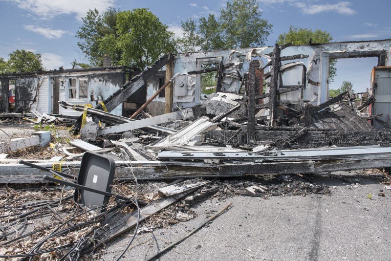 The charred remains of a motel burned down in a devestating fire. The charred remains of a motel burned down in a devestating fire