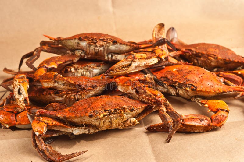 Il mucchio dell'artiglio blu del Chesapeake cotto a vapore e esperto compensa la deriva immagini stock libere da diritti Il mucchio dell'artiglio blu del Chesapeake cotto a vapore e esperto compensa la deriva immagini stock libere da diritti