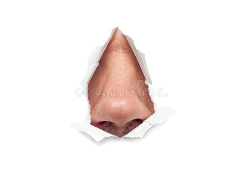 Il naso umano attacca fuori attraverso un foro