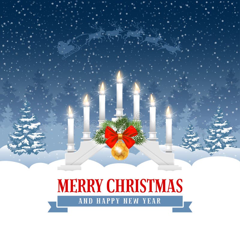 Il Natale che accoglie con la candela accende il ponte illustrazione di stock Il Natale che accoglie con la candela accende il ponte illustrazione di stock