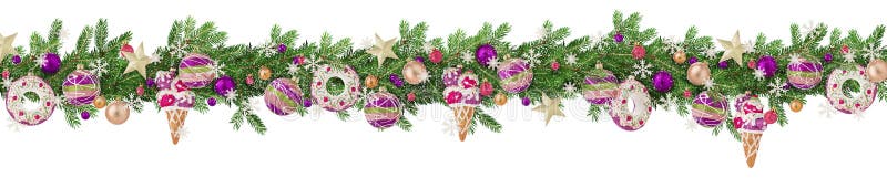 Il Natale confina con i rami, i giocattoli, le bagattelle, le palle ed i fiocchi di neve dell'abete spruzzati con neve isolata su immagini stock libere da diritti Il Natale confina con i rami, i giocattoli, le bagattelle, le palle ed i fiocchi di neve dell'abete spruzzati con neve isolata su immagini stock libere da diritti