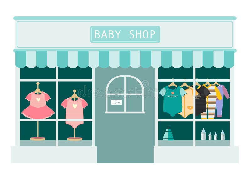 Il negozio di vestiti dei bambini, compera ed immagazzina le icone, illustrazione di vettore royalty illustrazione gratis Il negozio di vestiti dei bambini, compera ed immagazzina le icone, illustrazione di vettore royalty illustrazione gratis