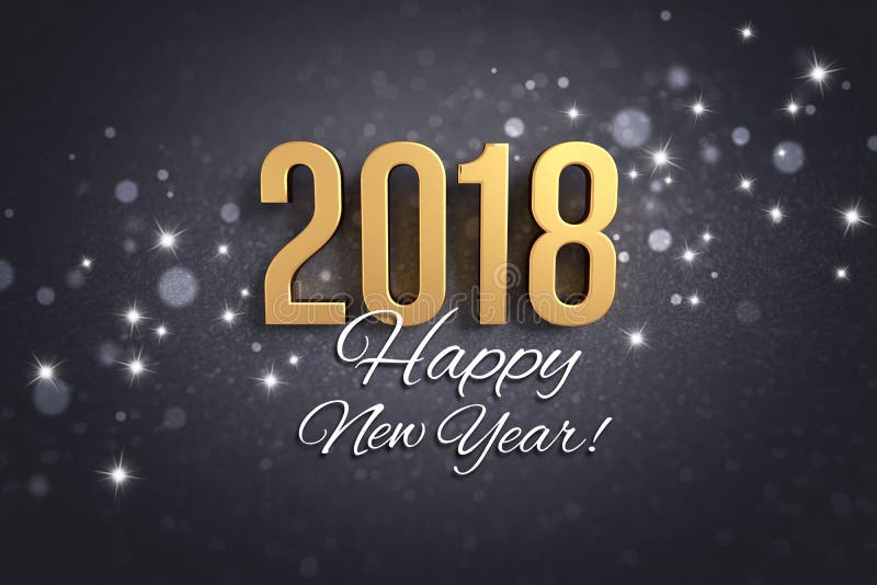 Greetings and New year date 2018 written in gold, on a black festive background - 3D illustration. Greetings and New year date 2018 written in gold, on a black festive background - 3D illustration