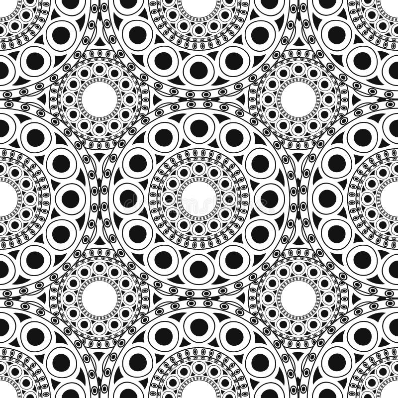 Il nero, modello etnico marocchino bianco Modello senza cuciture con l'arabesque astratto, mandala, sole, stella illustrazione vettoriale Il nero, modello etnico marocchino bianco Modello senza cuciture con l'arabesque astratto, mandala, sole, stella illustrazione vettoriale