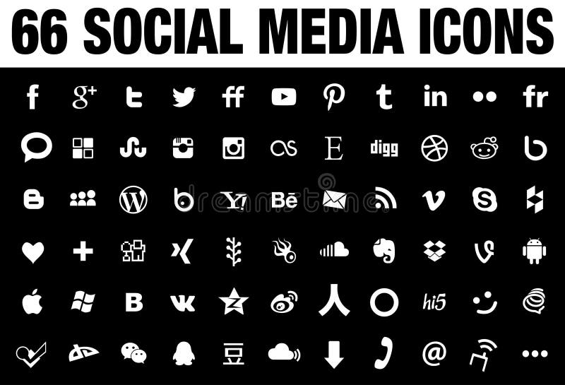 Il nero sociale di 66 icone di media royalty illustrazione gratis