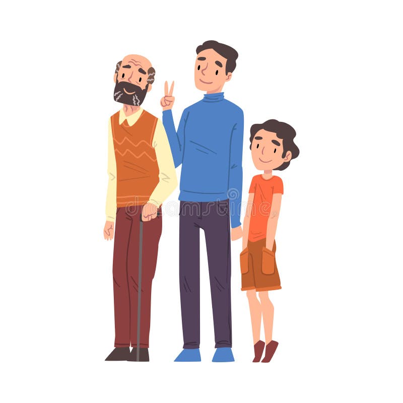 Il nonno e suo figlio e il nipote stavano insieme insieme un'illustrazione vettoriale stile vignetta su White illustrazione di stock