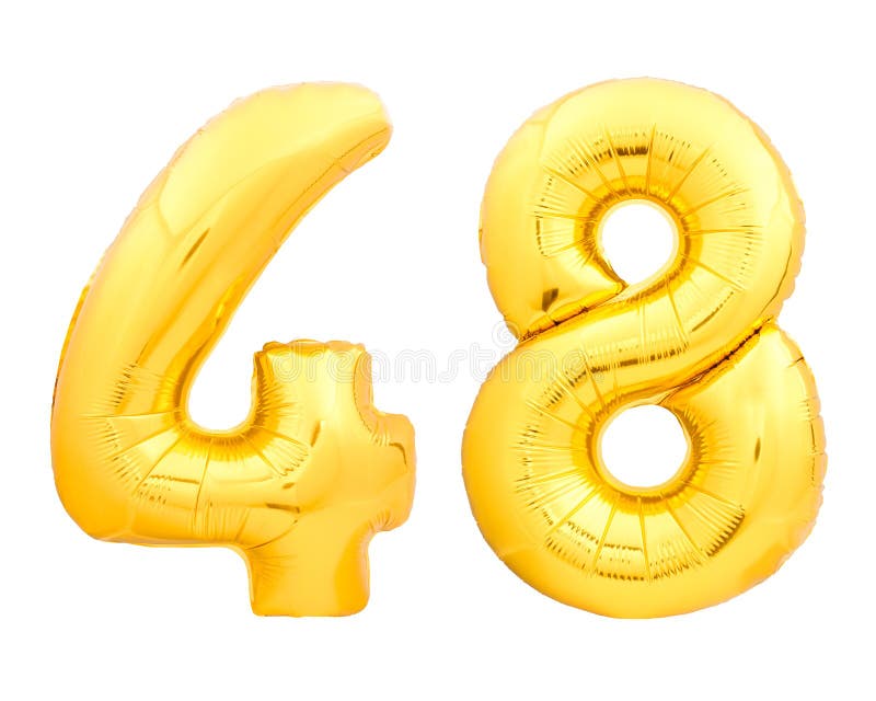 Il numero dorato 48 quarantotto ha fatto del pallone gonfiabile su bianco fotografia stock libera da diritti Il numero dorato 48 quarantotto ha fatto del pallone gonfiabile su bianco fotografia stock libera da diritti