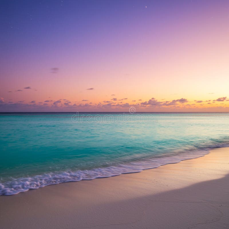 Il paesaggio tranquil con una spiaggia sabbiosa che incontra un oceano turchese calmo sotto illustrazione di stock
