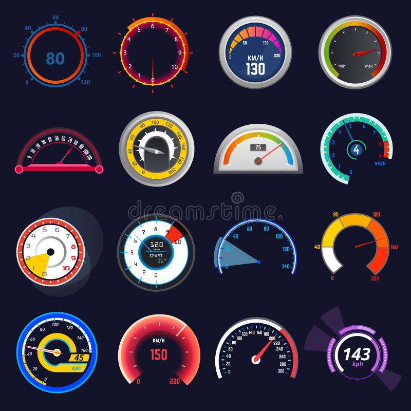 Il pannello del cruscotto della velocità dell'automobile di vettore del tachimetro ed accelera l'insieme dell'illustrazione di mi illustrazione vettoriale