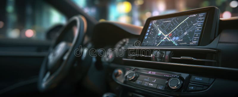 Il pannello di controllo moderno con sistema di navigazione avanzato in un interno elegante. fotografie stock