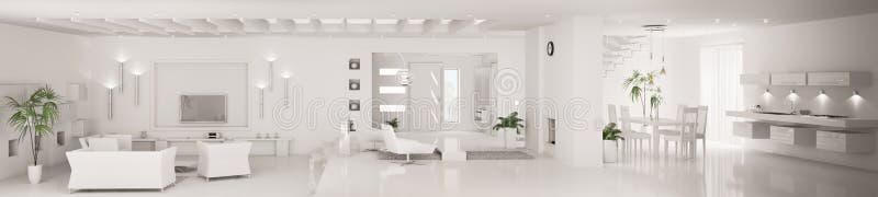 Il panorama interno moderno bianco 3d rende royalty illustrazione gratis Il panorama interno moderno bianco 3d rende royalty illustrazione gratis