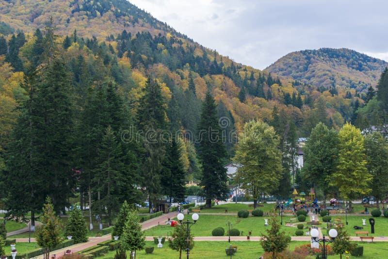 Il Parco Centrale di Slanic Moldova, Bacau, Romania fotografia stock libera da diritti