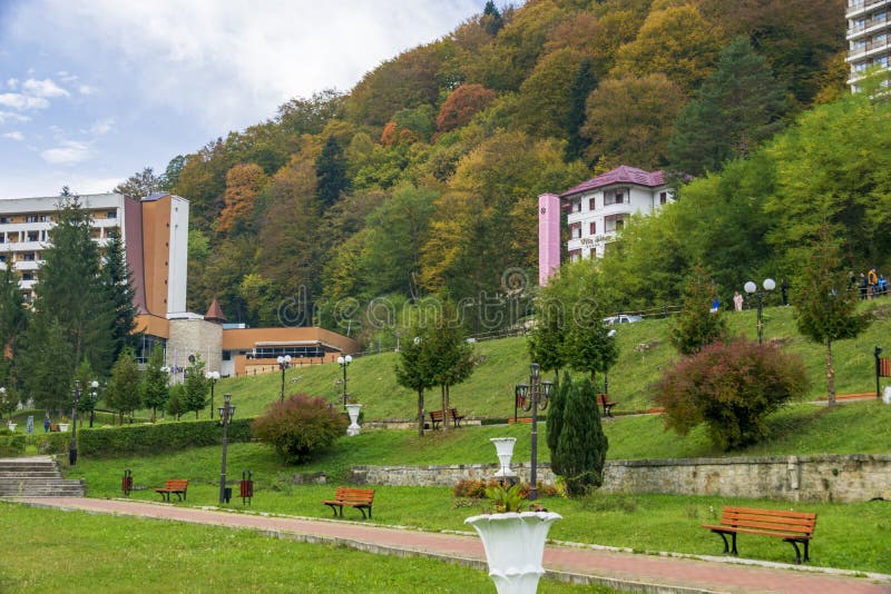 Il Parco Centrale di Slanic Moldova, Bacau, Romania fotografia stock