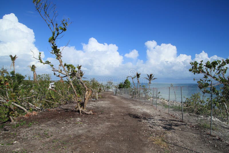 Il percorso accanto al recinto di chainlink blocca il recupero dell'area di belle chiavi di Florida tira dopo essere distruttosi fotografie stock libere da diritti Il percorso accanto al recinto di chainlink blocca il recupero dell'area di belle chiavi di Florida tira dopo essere distruttosi fotografie stock libere da diritti