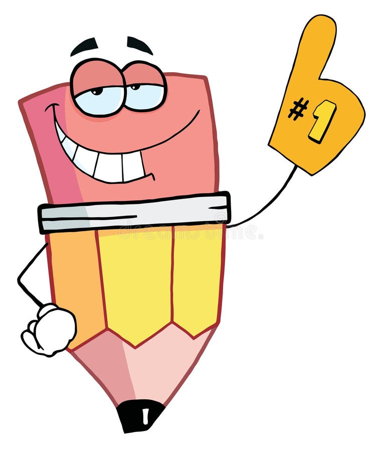 Il personaggio dei cartoni animati della matita è numero uno illustrazione vettoriale Il personaggio dei cartoni animati della matita è numero uno illustrazione vettoriale