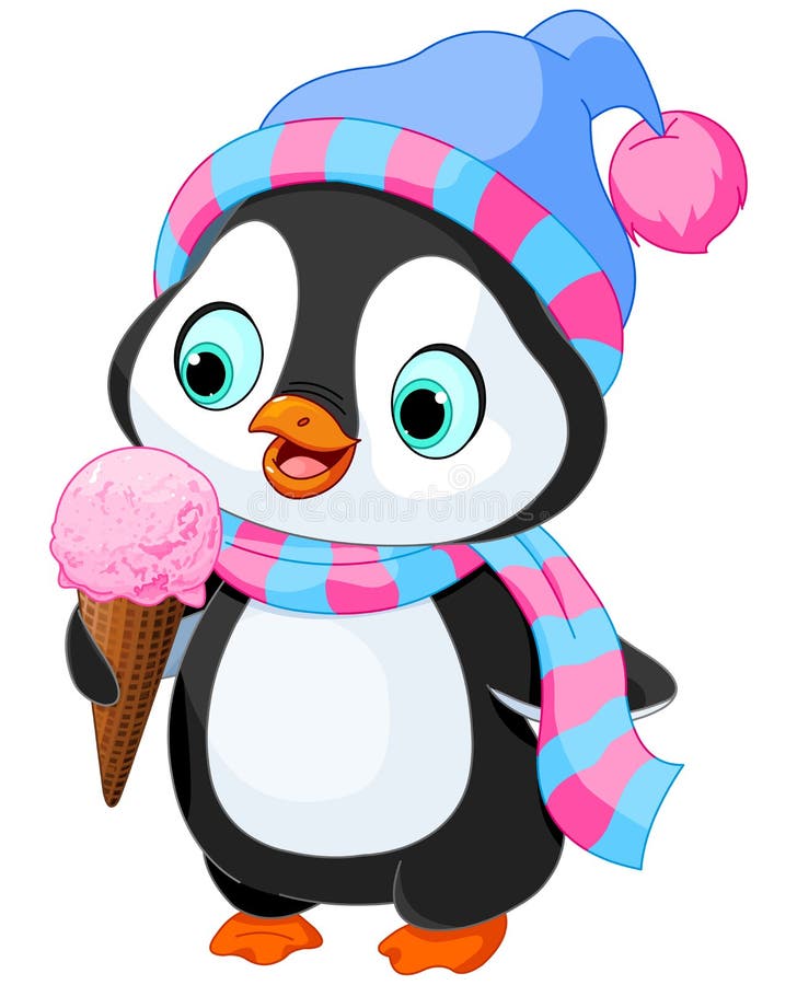 Il pinguino mangia un gelato illustrazione di stock