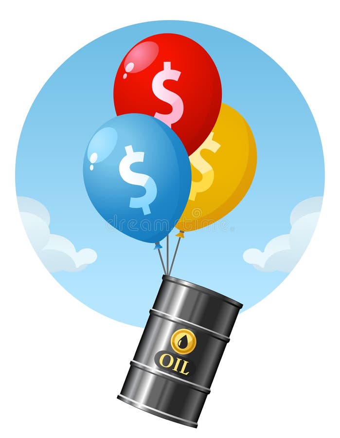 Il prezzo di olio sta aumentando I palloni alzano un barile di petrolio illustrazione di stock Il prezzo di olio sta aumentando I palloni alzano un barile di petrolio illustrazione di stock