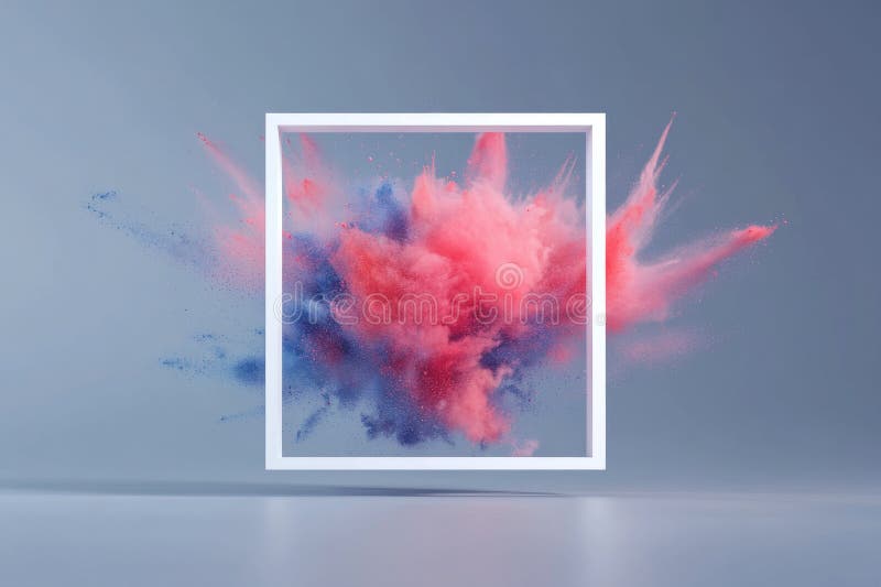 Il quadro di visualizzazione del prodotto esplode con vernice in polvere colorata. In evidenza in un'intelligenza artificiale generata da AI
