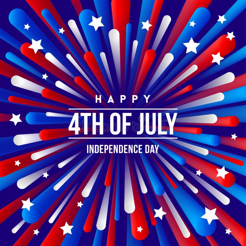 il quarto luglio, festa dell'indipendenza - la progettazione di saluto con il fuoco d'artificio patriottico di colori di U.S.A. h