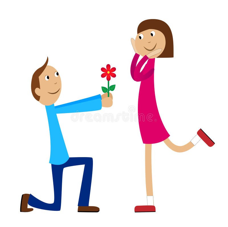 Il ragazzo dà un fiore alla ragazza illustrazione vettoriale Il ragazzo dà un fiore alla ragazza illustrazione vettoriale