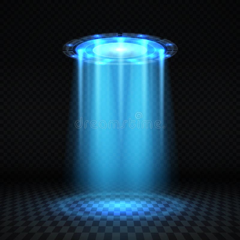 Il raggio luminoso blu del UFO, astronave straniera futuristica ha isolato l'illustrazione di vettore illustrazione di stock