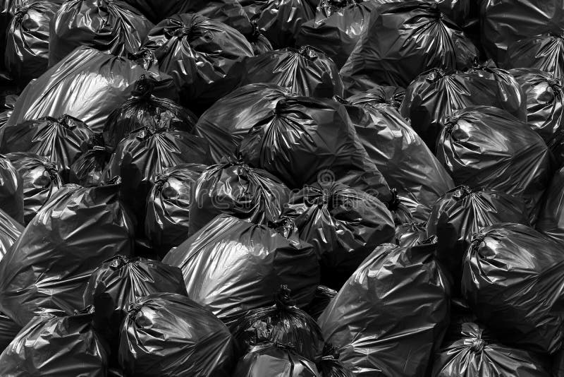Il recipiente del nero della borsa di immondizia del fondo, la discarica, il recipiente, i rifiuti, l'immondizia, i rifiuti, sacc