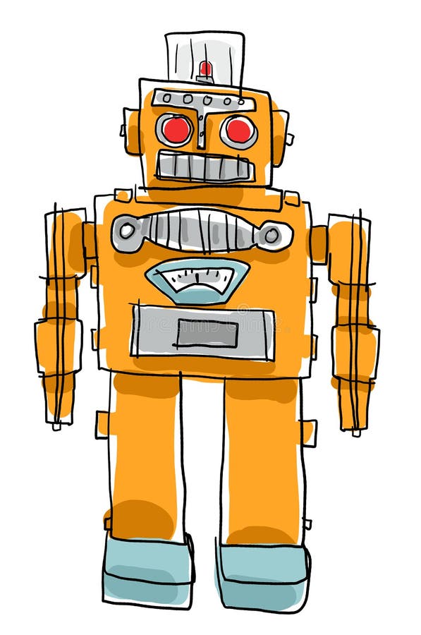 Il retro robot gioca la verniciatura dei bambini illustrazione di stock Il retro robot gioca la verniciatura dei bambini illustrazione di stock