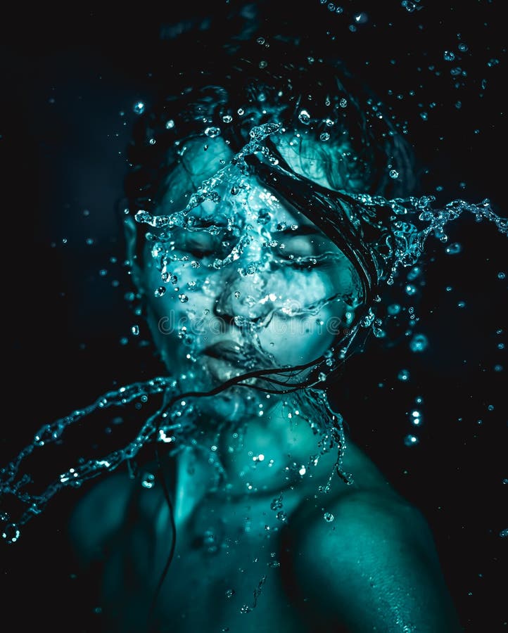 Woman art portrait and splash water in face. beautiful female model on black background. soft focus. Woman art portrait and splash water in face. beautiful female model on black background. soft focus.