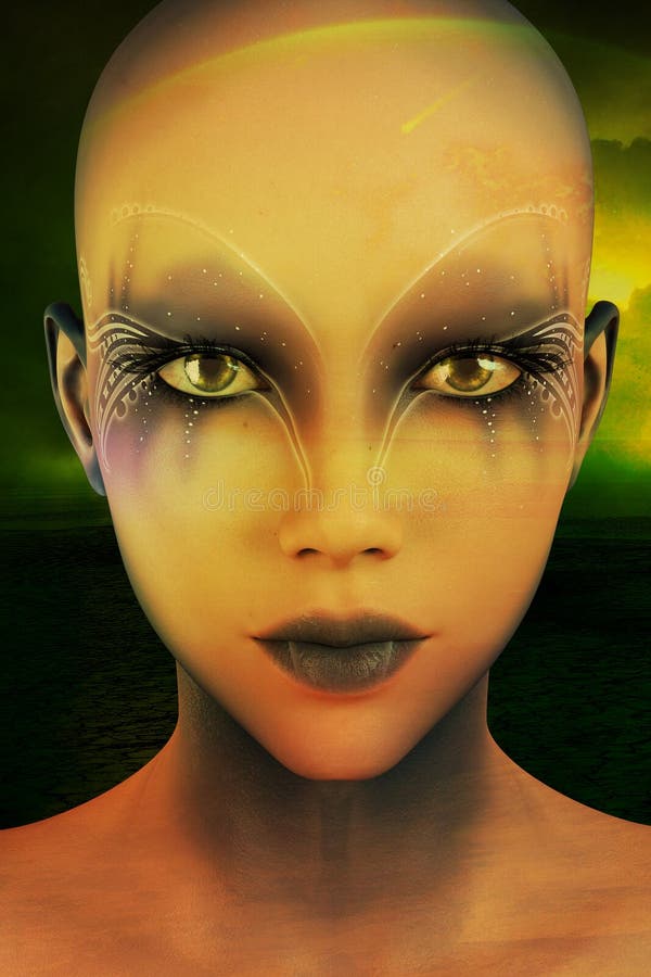 Il ritratto rende di bella donna straniera di Cyberpunk illustrazione di stock Il ritratto rende di bella donna straniera di Cyberpunk illustrazione di stock