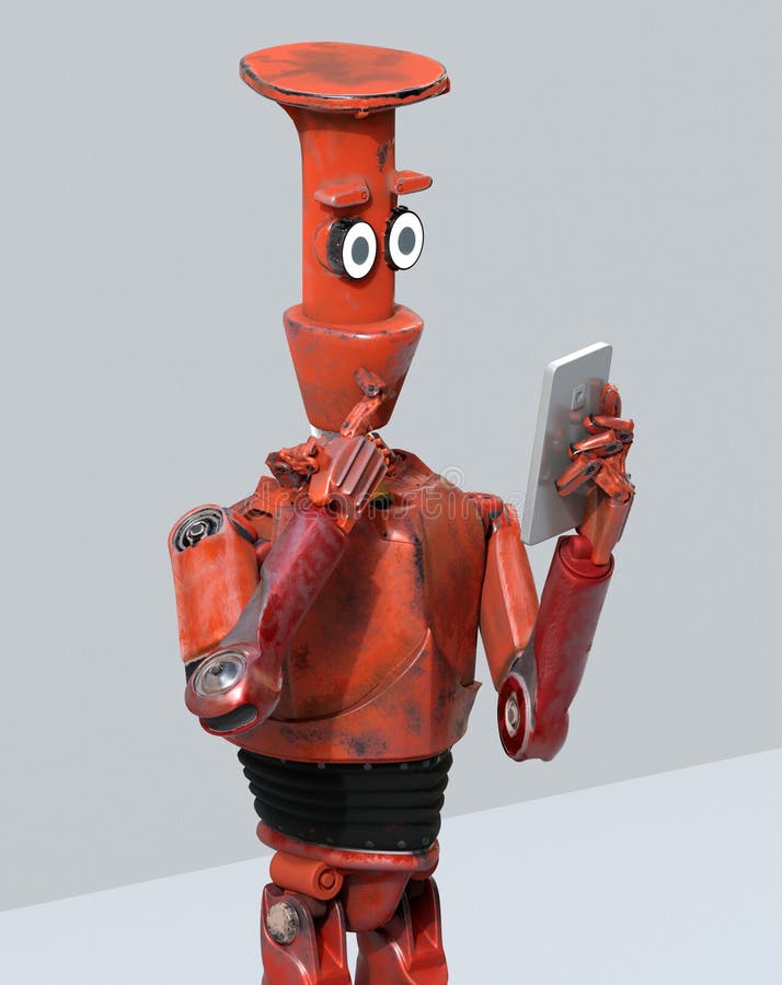 Il robot d'annata di lerciume considera il telefono cellulare rappresentazione 3d royalty illustrazione gratis Il robot d'annata di lerciume considera il telefono cellulare rappresentazione 3d royalty illustrazione gratis