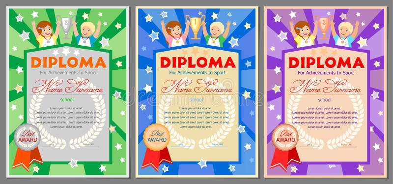 Il ` s dei bambini mette in mostra il diploma per i primi, secondi e terzi posti illustrazione vettoriale Il ` s dei bambini mette in mostra il diploma per i primi, secondi e terzi posti illustrazione vettoriale