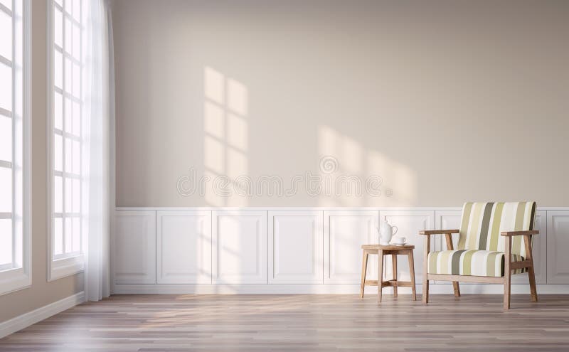 Il salone d'annata moderno con la parete marrone chiaro 3d rende royalty illustrazione gratis