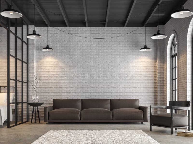 Il salone del sottotetto e la camera da letto 3d rendono royalty illustrazione gratis Il salone del sottotetto e la camera da letto 3d rendono royalty illustrazione gratis