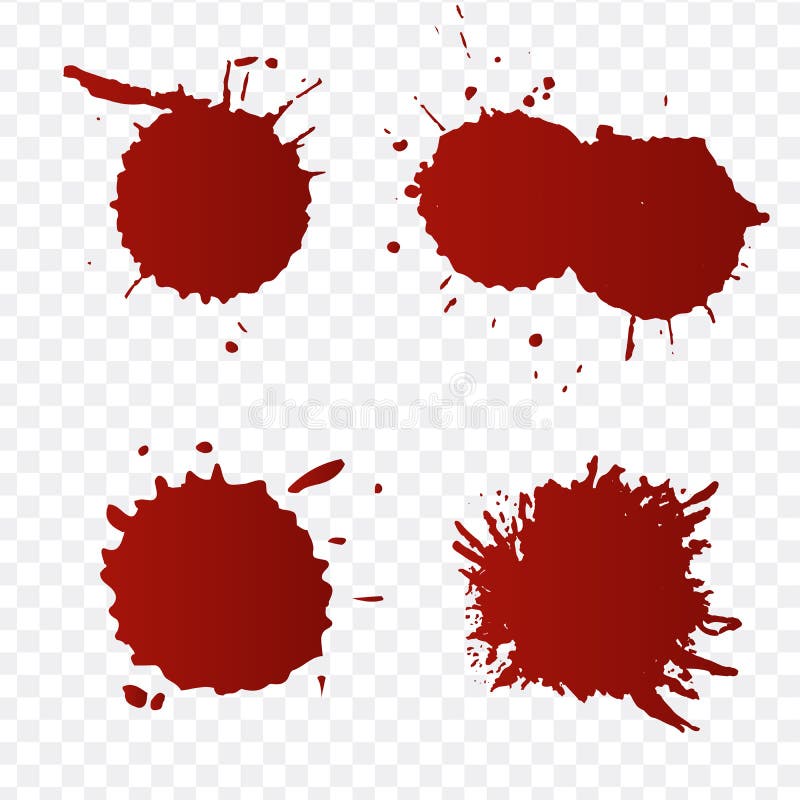 Realistic blood splatters and blood drops set. Splash red ink. illustration isolated on transparent. Realistic blood splatters and blood drops set. Splash red ink. illustration isolated on transparent