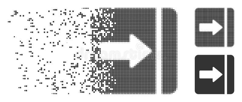 Il semitono dissolto del pixel amplia la giusta icona del menu. Il vettore grigio amplia la giusta icona del menu intere nelle versioni di semitono ed intatte disperse e pixelated L'effetto della disintegrazione usa i punti quadrati