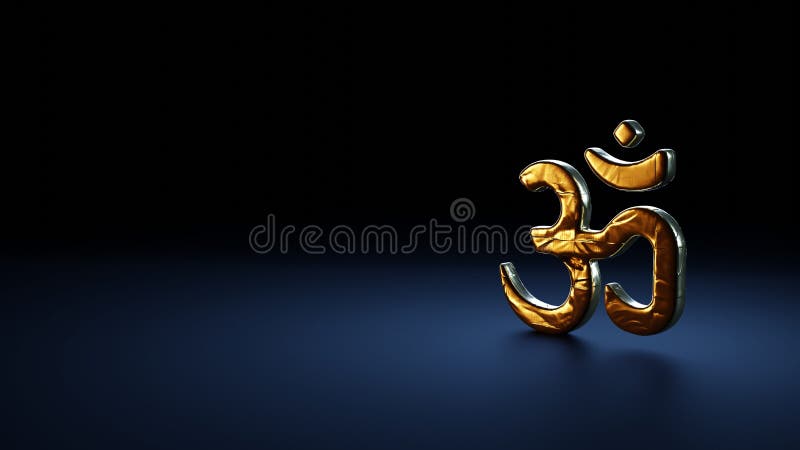 Il simbolo della rappresentanza OM 3d è avvolto nella pellicola d'oro su fondo blu scuro illustrazione di stock